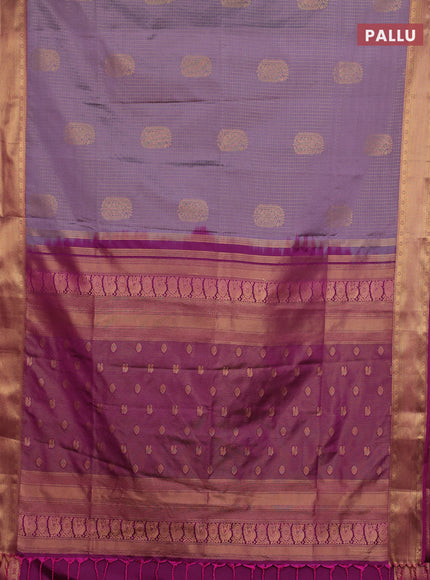 Semi soft silk saree lavender and magenta pink with allover zari checks & buttas and zari woven border