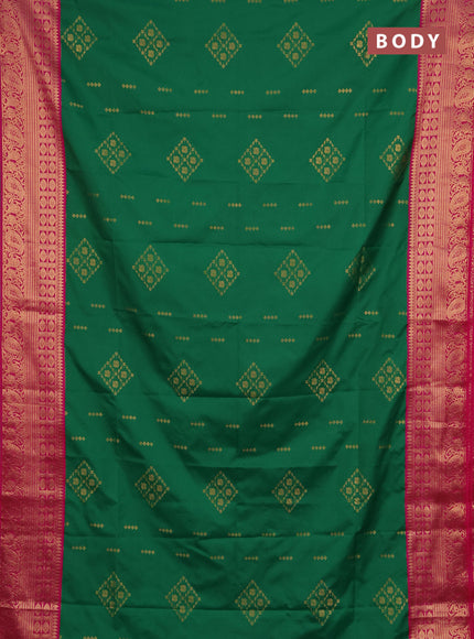 Semi soft silk saree green and pink with allover zari woven buttas and zari woven border