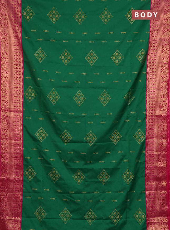 Semi soft silk saree green and pink with allover zari woven buttas and zari woven border
