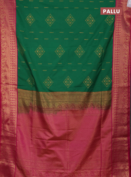 Semi soft silk saree green and pink with allover zari woven buttas and zari woven border