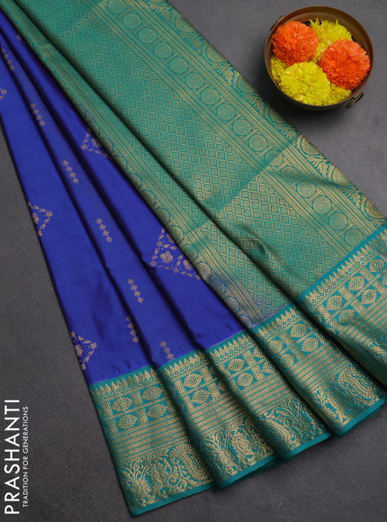 Semi soft silk saree blue and teal green with allover zari woven buttas and zari woven border