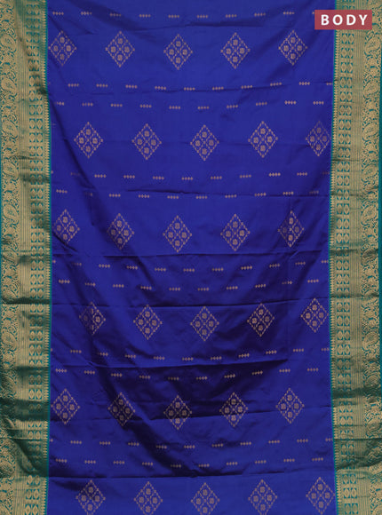 Semi soft silk saree blue and teal green with allover zari woven buttas and zari woven border