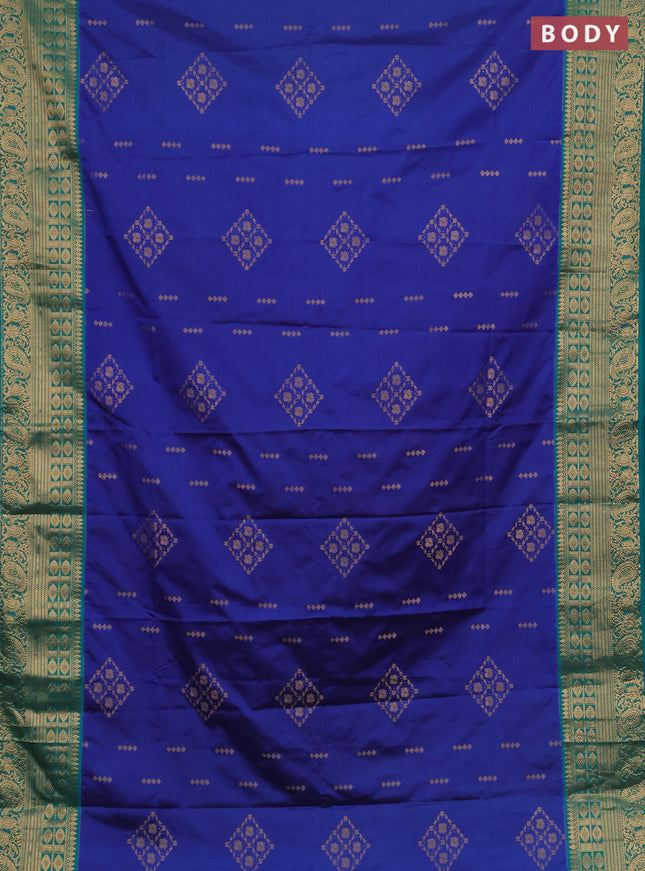 Semi soft silk saree blue and teal green with allover zari woven buttas and zari woven border