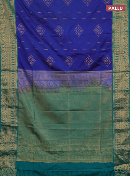 Semi soft silk saree blue and teal green with allover zari woven buttas and zari woven border