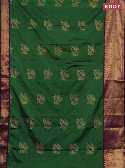 Semi soft silk saree sap green and purple with allover silver & gold zari woven buttas and zari woven border