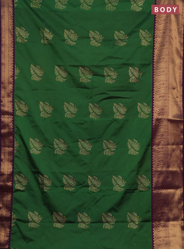 Semi soft silk saree sap green and purple with allover silver & gold zari woven buttas and zari woven border