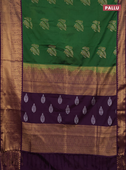 Semi soft silk saree sap green and purple with allover silver & gold zari woven buttas and zari woven border