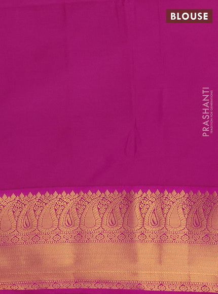 Semi soft silk saree teal green and green magenta pink with allover silver & gold zari woven buttas and ganga jamuna border