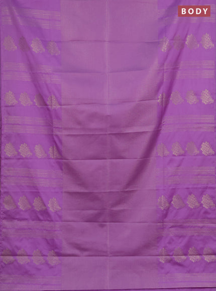 Semi soft silk saree lavender with allover small silver zari checked pattern and long zari woven border