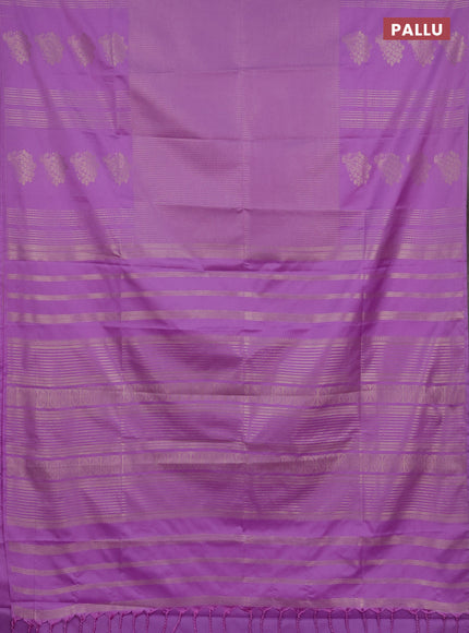 Semi soft silk saree lavender with allover small silver zari checked pattern and long zari woven border