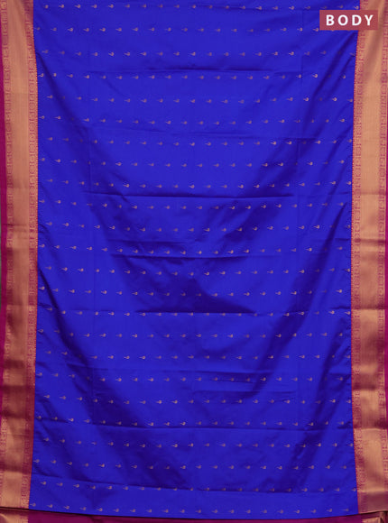 Semi soft silk saree royal blue and magenta pink with allover zari woven buttas and zari woven border