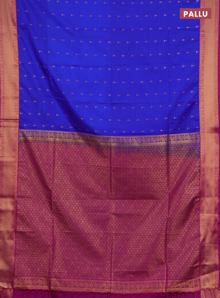 Semi soft silk saree royal blue and magenta pink with allover zari woven buttas and zari woven border