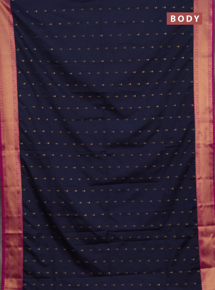 Semi soft silk saree dark grey and magenta pink with allover zari woven buttas and zari woven border