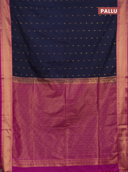 Semi soft silk saree dark grey and magenta pink with allover zari woven buttas and zari woven border