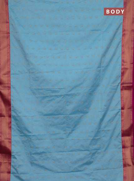 Semi soft silk saree light blue and magenta pink with allover zari woven buttas and zari woven border