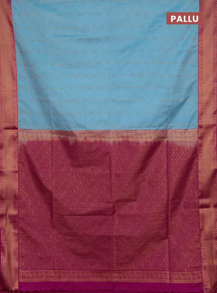 Semi soft silk saree light blue and magenta pink with allover zari woven buttas and zari woven border