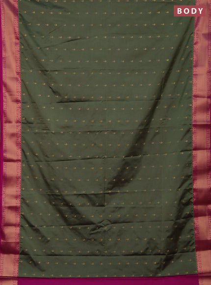 Semi soft silk saree pastel green and magenta pink with allover zari woven buttas and zari woven border