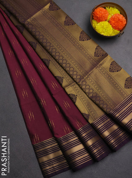 Semi soft silk saree maroon and deep purple with allover zari woven buttas and zari woven border