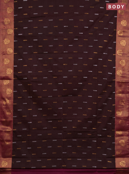 Semi soft silk saree deep maroon and dark magenta pink with allover silver & gold zari woven buttas and zari woven butta border