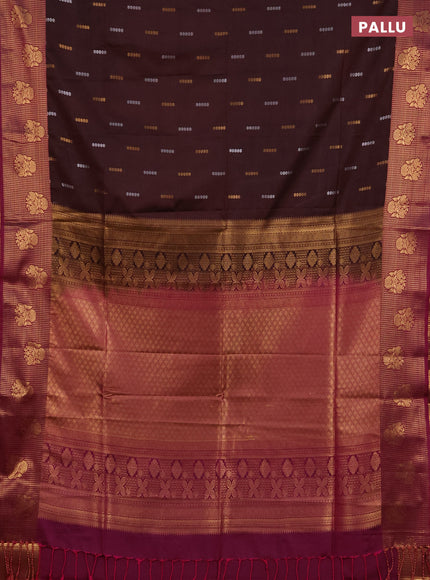 Semi soft silk saree deep maroon and dark magenta pink with allover silver & gold zari woven buttas and zari woven butta border