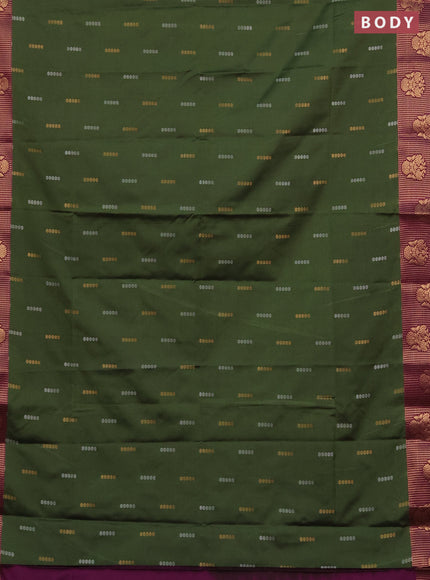 Semi soft silk saree sap green and dark magenta pink with allover silver & gold zari woven buttas and zari woven butta border