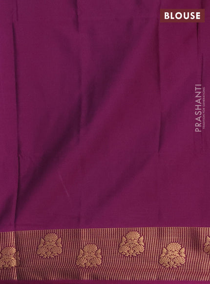 Semi soft silk saree sap green and dark magenta pink with allover silver & gold zari woven buttas and zari woven butta border