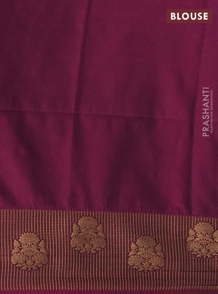 Semi soft silk saree peacock blue and dark magenta pink with allover silver & gold zari woven buttas and zari woven butta border