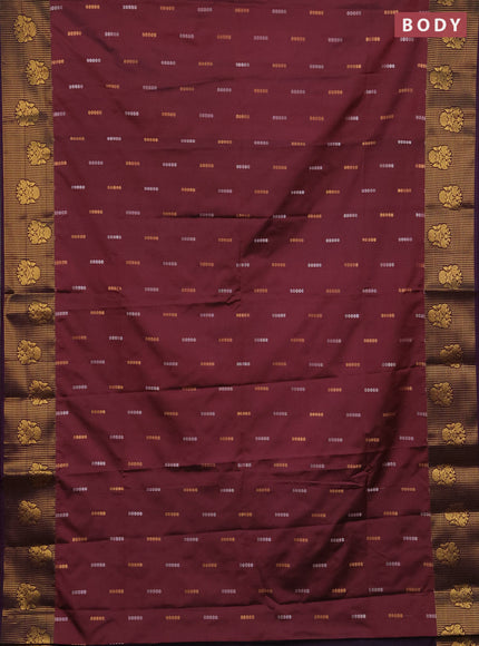 Semi soft silk saree maroon shade and purple with allover silver & gold zari woven buttas and zari woven butta border