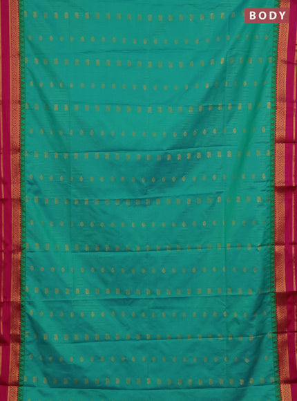 Semi soft silk saree teal green and pink with allover zari weaves & buttas and rettapet zari woven border