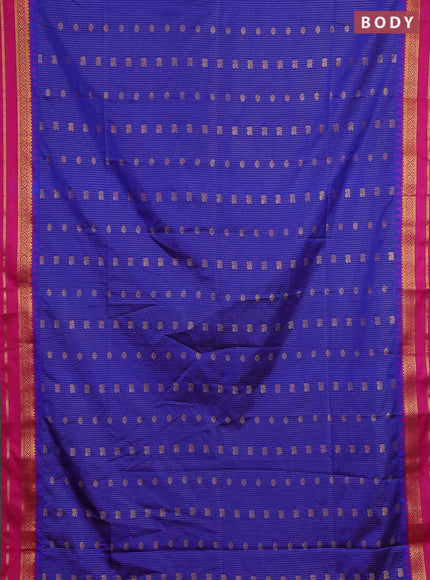 Semi soft silk saree blue and pink with allover zari weaves & buttas and rettapet zari woven border