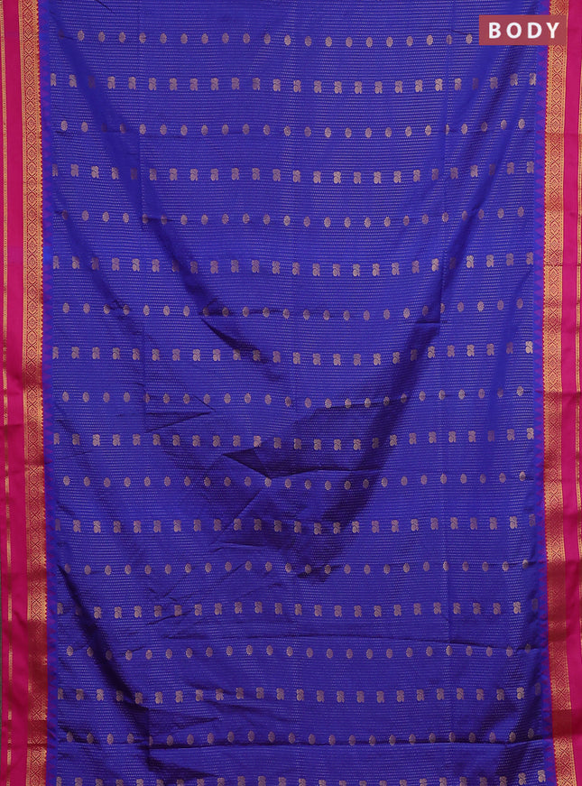 Semi soft silk saree blue and pink with allover zari weaves & buttas and rettapet zari woven border