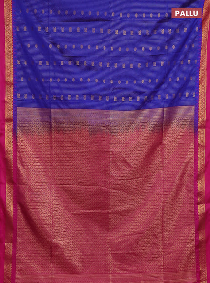 Semi soft silk saree blue and pink with allover zari weaves & buttas and rettapet zari woven border