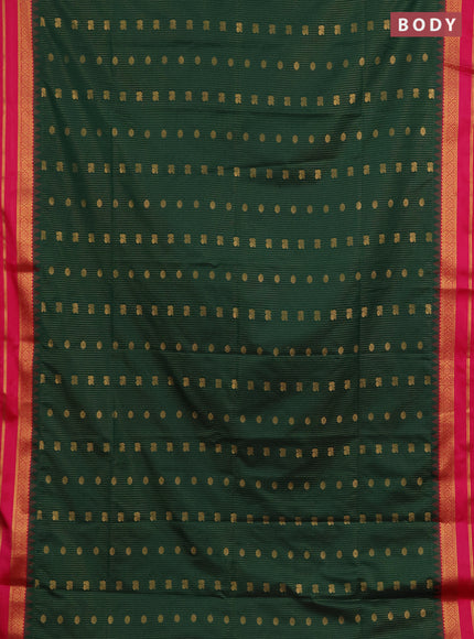 Semi soft silk saree bottle green and pink with allover zari weaves & buttas and rettapet zari woven border