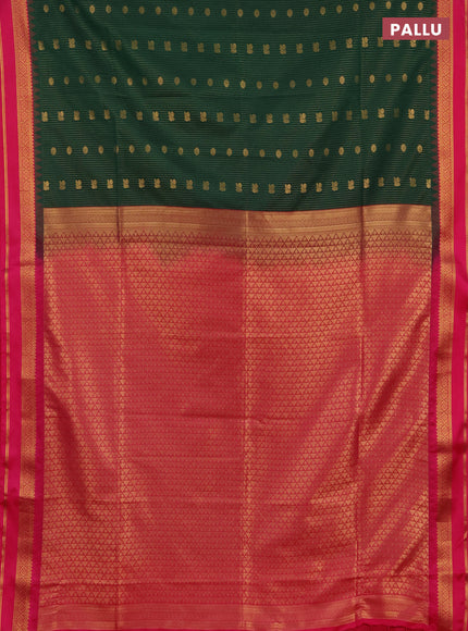 Semi soft silk saree bottle green and pink with allover zari weaves & buttas and rettapet zari woven border
