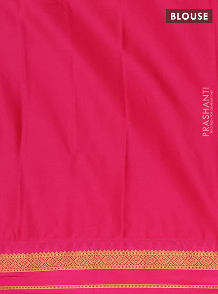 Semi soft silk saree bottle green and pink with allover zari weaves & buttas and rettapet zari woven border