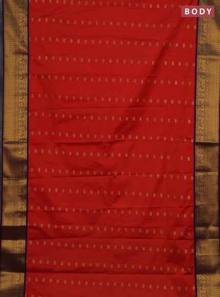 Semi soft silk saree red and purple with allover zari woven buttas and zari woven border