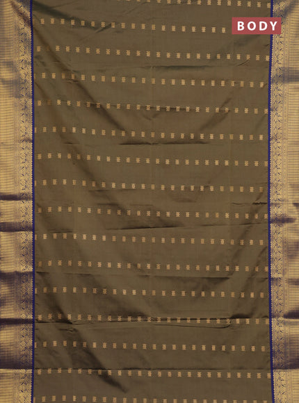 Semi soft silk saree olive green and navy blue with allover zari woven buttas and zari woven border