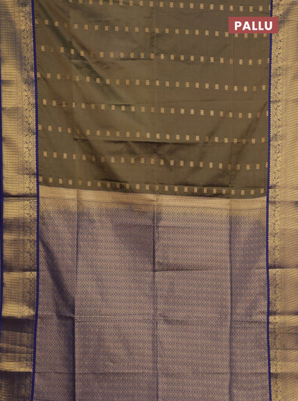 Semi soft silk saree olive green and navy blue with allover zari woven buttas and zari woven border