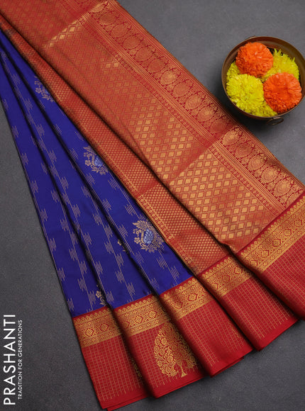 Semi soft silk saree blue and maroon with allover zari weaves & buttas and zari woven butta border