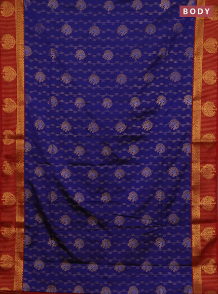 Semi soft silk saree blue and maroon with allover zari weaves & buttas and zari woven butta border