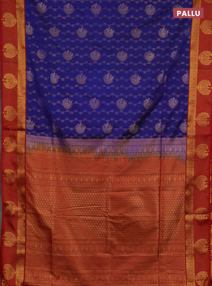 Semi soft silk saree blue and maroon with allover zari weaves & buttas and zari woven butta border