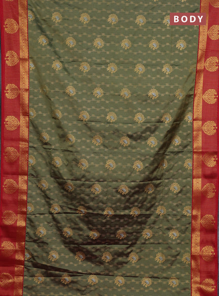 Semi soft silk saree elaichi green and maroon with allover zari weaves & buttas and zari woven butta border