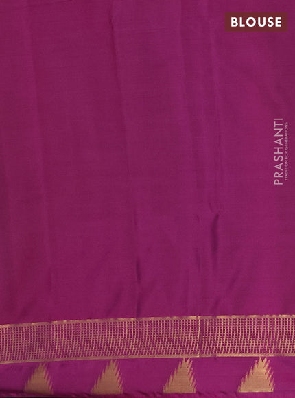 Semi soft silk saree mehendi green and dark magenta pink with zari woven buttas and temple design zari woven butta border
