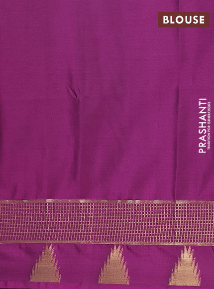 Semi soft silk saree sap green and magenta pink with zari woven buttas and temple design zari woven butta border