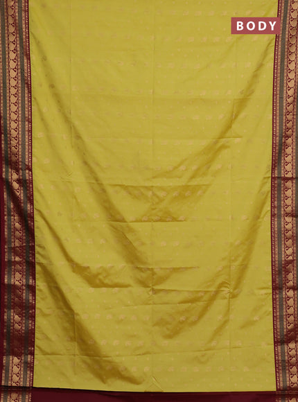 Semi soft silk saree pale yellow and maroon with allover zari woven buttas and zari woven border
