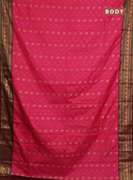 Semi soft silk saree pink and maroon with allover zari woven buttas and zari woven border
