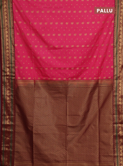 Semi soft silk saree pink and maroon with allover zari woven buttas and zari woven border