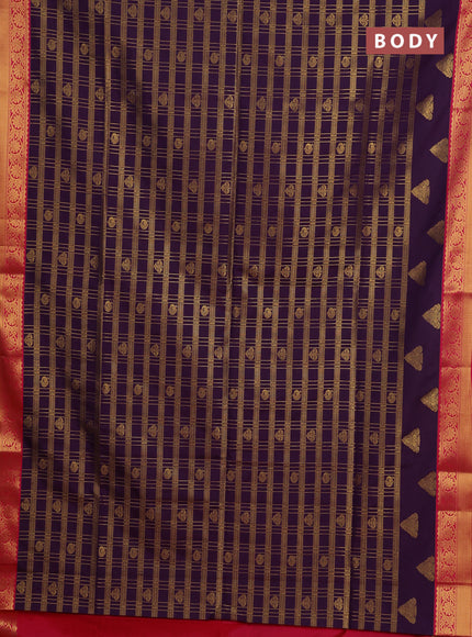 Semi soft silk saree purple and pink with allover zari checks & buttas and zari woven border