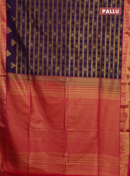 Semi soft silk saree purple and pink with allover zari checks & buttas and zari woven border