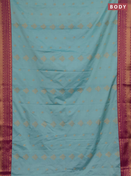 Semi soft silk saree teal blue and magenta pink with allover zari woven buttas and zari woven border
